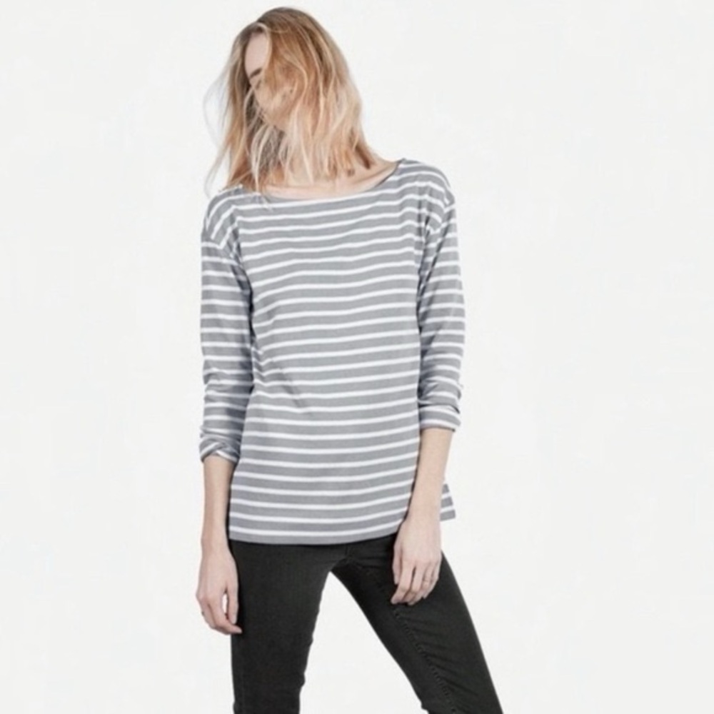 Everlane boxy heavyweight gray and white striped long sleeve tee size medium